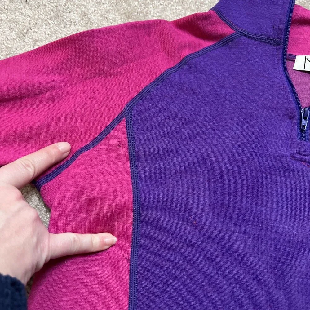 Neve Wool Pullover Womens Small 1/4 Zip Purple Pink Hiking Outdoors Base Layer